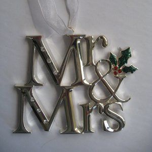 2017 Mr. & Mrs. Just Married Regent Square Ornament Silver Metal Holly Crystals